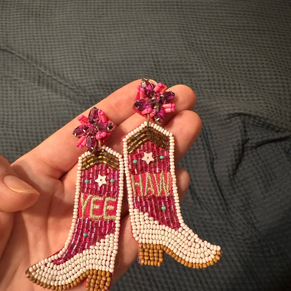 Pink Beaded Cowboy Boot Earrings